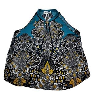 Alice Blue Stitch Fix Teal Floral Halter Top XL Boho Print Blouse